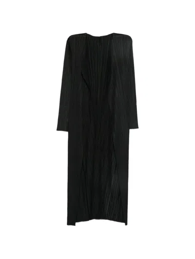 Issey Miyake Pleated Long-sleeve Coat In Black