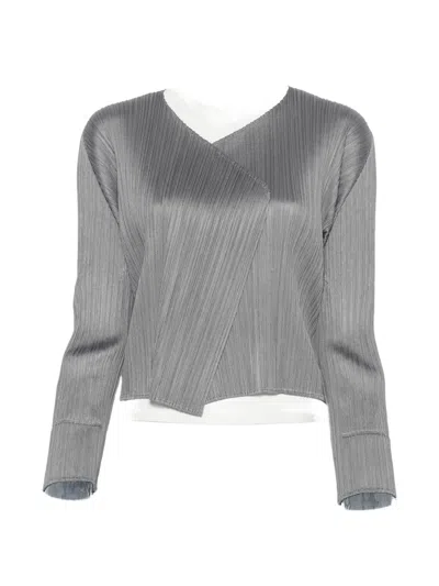 Issey Miyake Pleated Long-sleeve Jacket In Silver