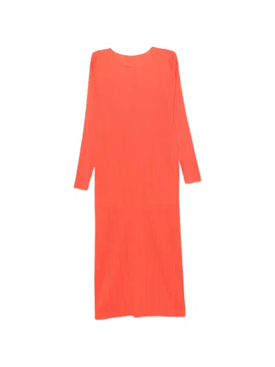 Issey Miyake Pleated Long-sleeve Midi Dress In Red