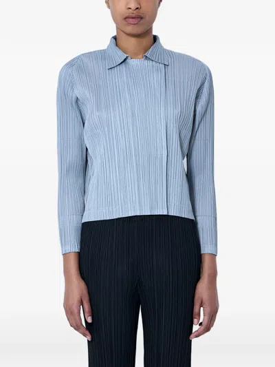 Issey Miyake Pleated Long-sleeve Shirt In Blue