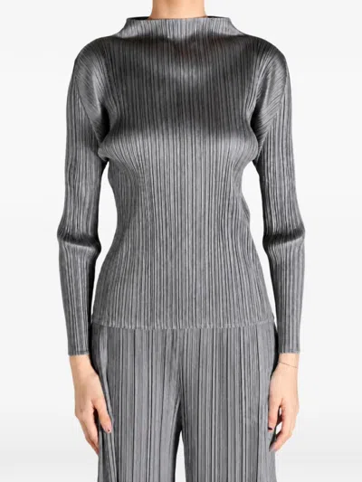 Issey Miyake Pleated Long-sleeve Top In Gray