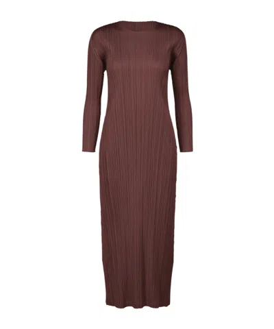 Issey Miyake Pleated Maxi Dress In Burgundy