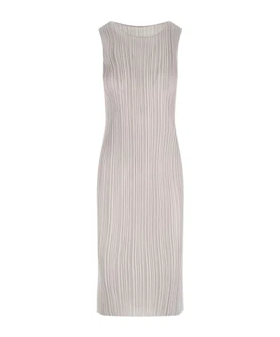 Issey Miyake Pleated Maxi Dress In Sand
