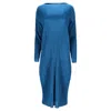 Issey Miyake Pleated Midi Boat Neck Dress In Blue Polyester In Blue