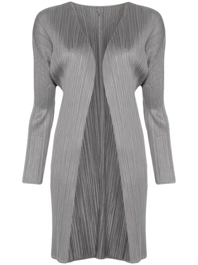 Issey Miyake Pleated Midi Cardigan In Grey