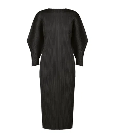 Issey Miyake Pleated Midi Dress In Black