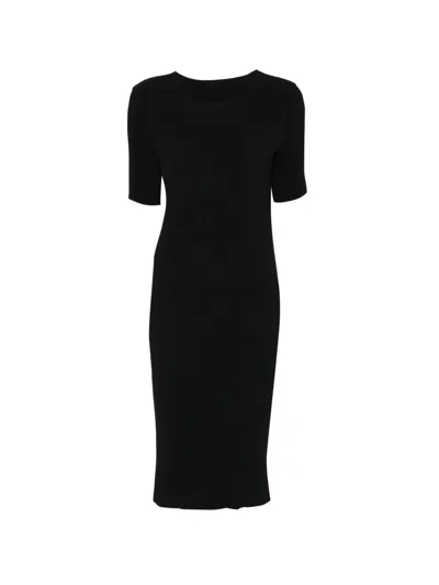 Issey Miyake Pleated Midi Dress In Black