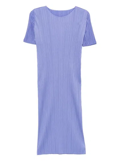 Issey Miyake Pleated Midi Dress In Blue