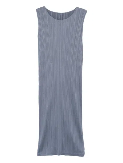 Issey Miyake Pleated Midi Dress In Blue