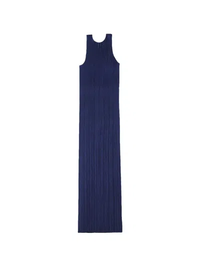 Issey Miyake Pleated Midi Dress In Blue
