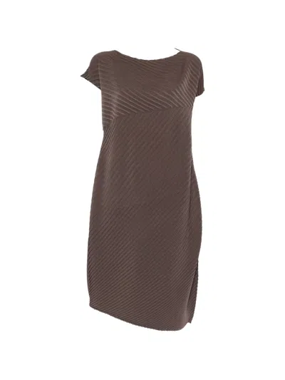 Issey Miyake Asymmetric Midi Dress In Brown