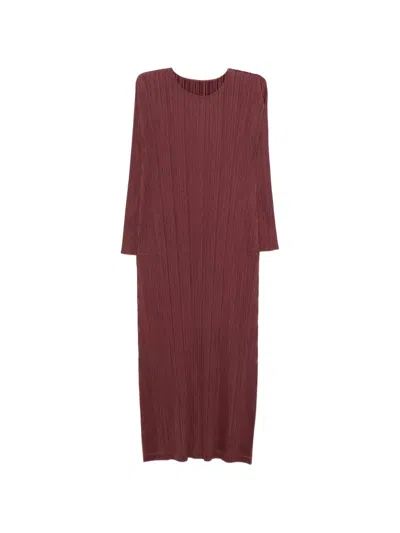 Issey Miyake Pleated Midi Dress In Brown