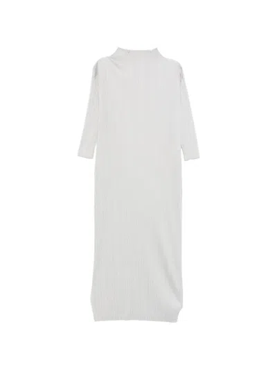 Issey Miyake Pleated Midi Dress In White
