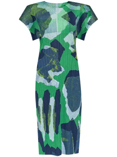 Issey Miyake Pleated Midi Dress In Green