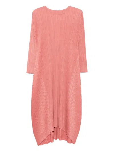 Issey Miyake Pleated Midi Dress In Pink