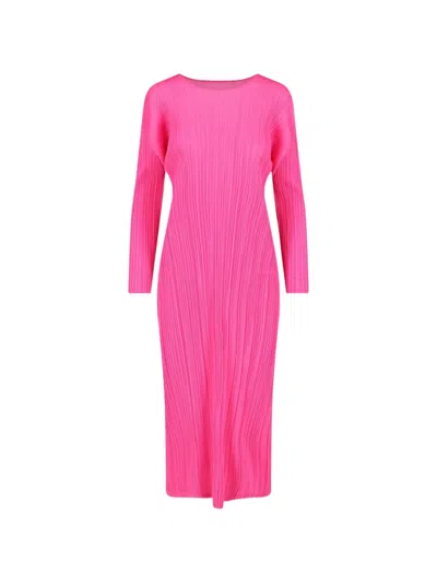 Issey Miyake Pleated Midi Dress In Pink