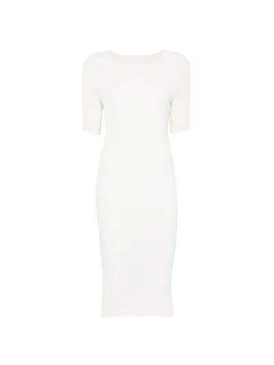 Issey Miyake Pleated Midi Dress In White