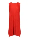 Issey Miyake Pleated Midi Dresses In Red