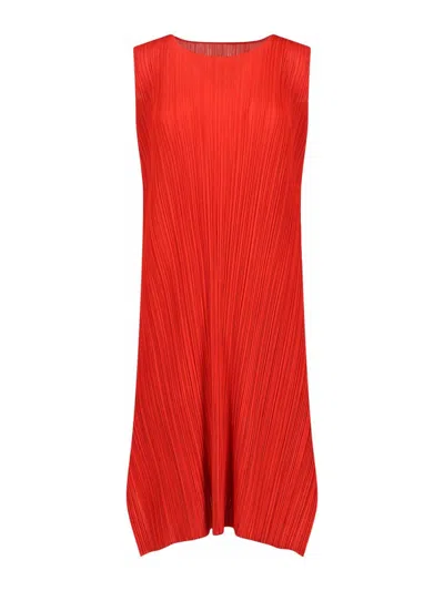 Issey Miyake Pleated Midi Dresses In Red