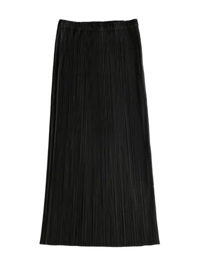 Issey Miyake Pleated Midi Skirt In Black