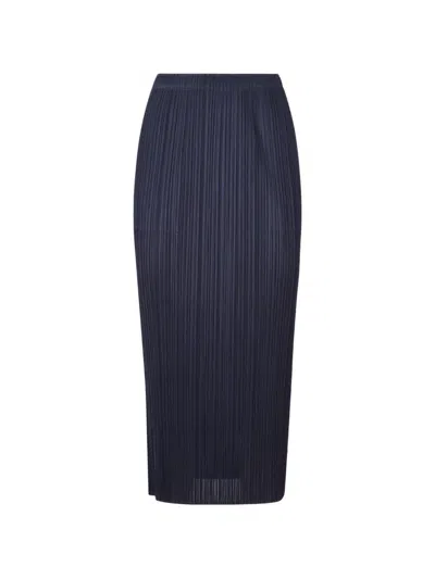 Issey Miyake Pleated Midi Skirt In Blue