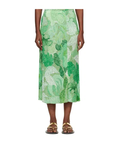 Issey Miyake Pleated Midi Skirt In Green