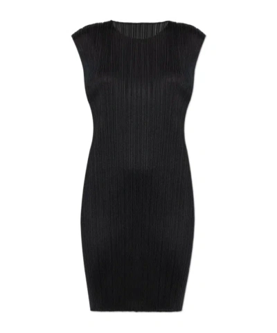 Issey Miyake Pleated Mini Dress In Black