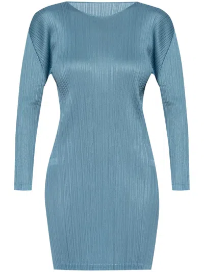 Issey Miyake Pleated Mini Dress In Blue