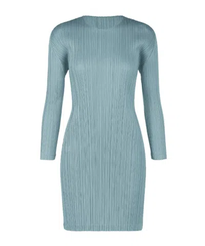 Issey Miyake Pleated Mini Dress In Blue