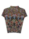 Issey Miyake Pleated Mock-neck Cropped T-shirt In Multi