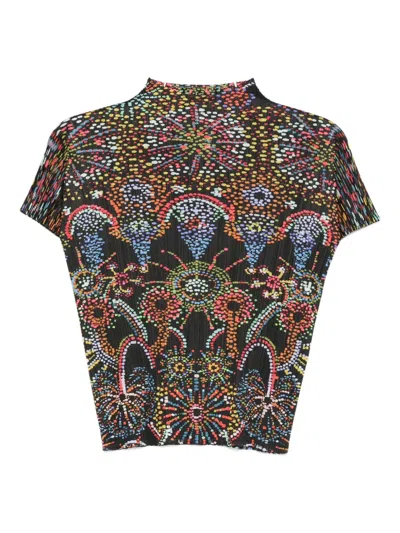 Issey Miyake Pleated Mock-neck Cropped T-shirt In Multi