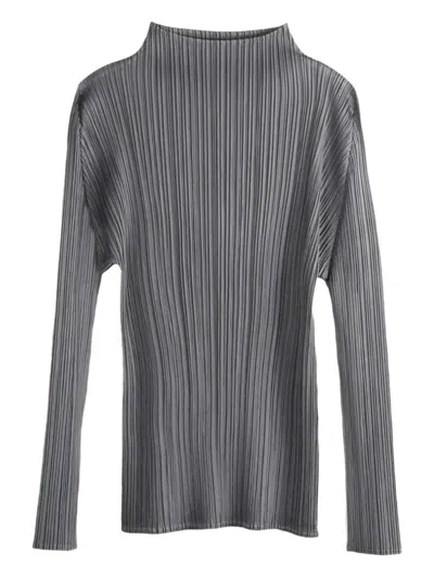 Issey Miyake Pleated Mock-neck Top In Gray