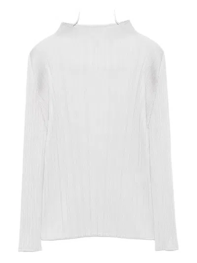 Issey Miyake Pleated Mock-neck Top In White