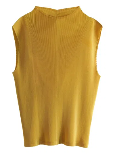 Issey Miyake Pleated Mock-neck Top In Yellow