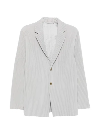 Issey Miyake Pleated Notched-lapel Blazer In Gray