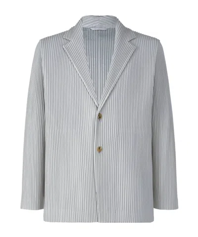 Issey Miyake Pleated Notched-lapel Blazer In Gray