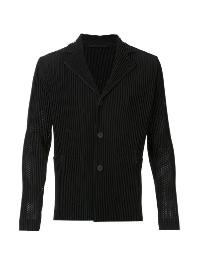 Issey Miyake Pleated Notch-lapel Jacket In Black