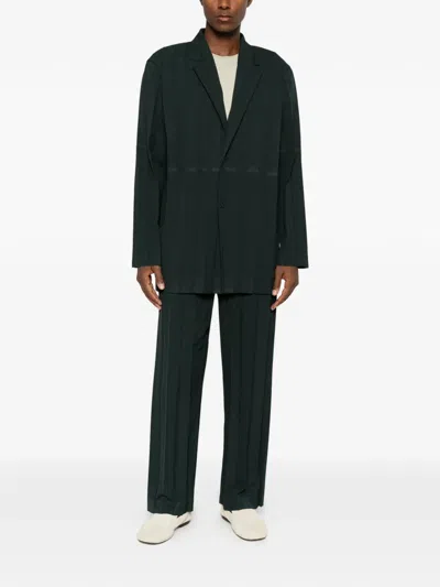 Issey Miyake Pleated Notch-lapel Jacket In Green