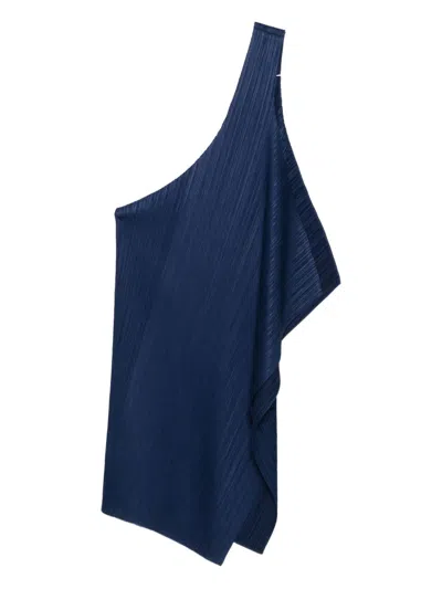 Issey Miyake Pleated One-shoulder Top In Blue