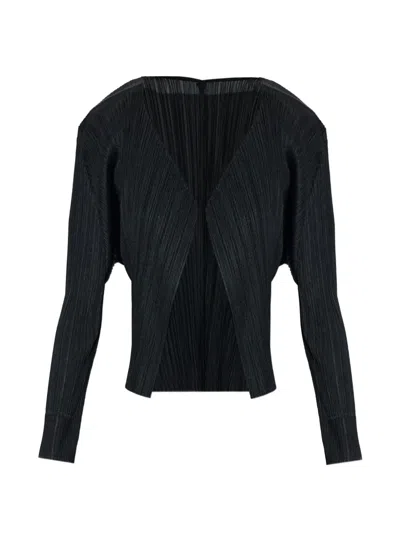 Issey Miyake Pleated Open-front Cardigan In Black