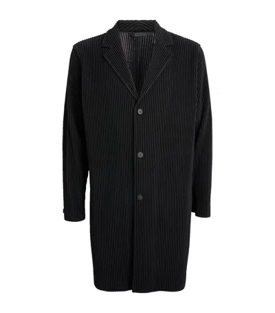 Issey Miyake Pleated Overcoat In Black