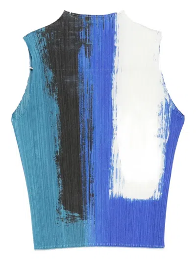 Issey Miyake Pleated Paint-effect Top In Blue