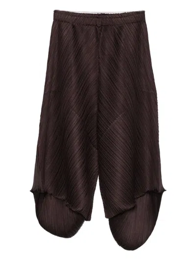 Issey Miyake Pleated Panelled Trousers In Brown