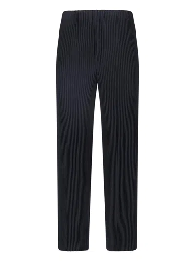 Issey Miyake Black Pleated Button Closure Straight-leg Pants In Blue
