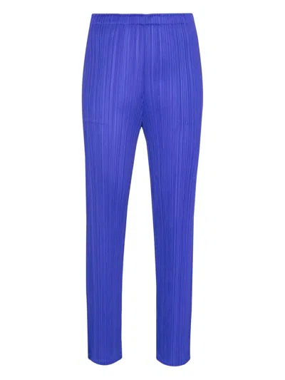Issey Miyake Textured Ankle Length Tailored Pants In Blue
