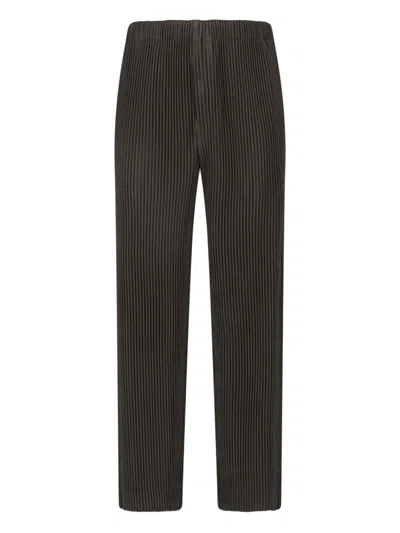 Issey Miyake Brown Elastic Waist Pleated Straight-leg Pants In Black