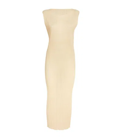 Issey Miyake Pleated Peanuts Midi Dress In Beige