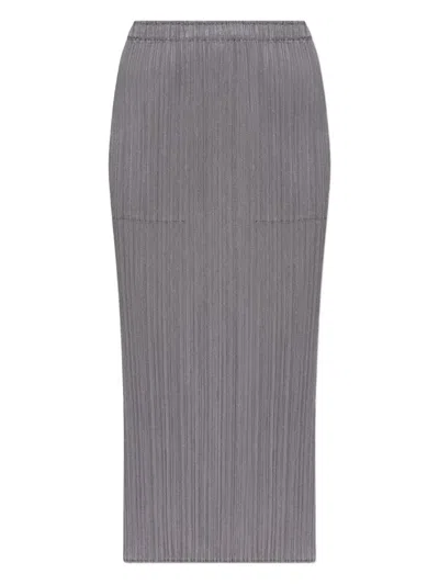Issey Miyake Pleated Pocket Midi Skirt In Gray