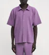 Issey Miyake Ns Viola Purple Pleated Spread-collar Short-sleeve Knitted Shirt