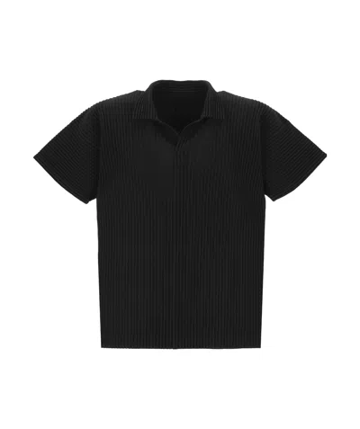 Issey Miyake Pleated Polo Shirt In Black